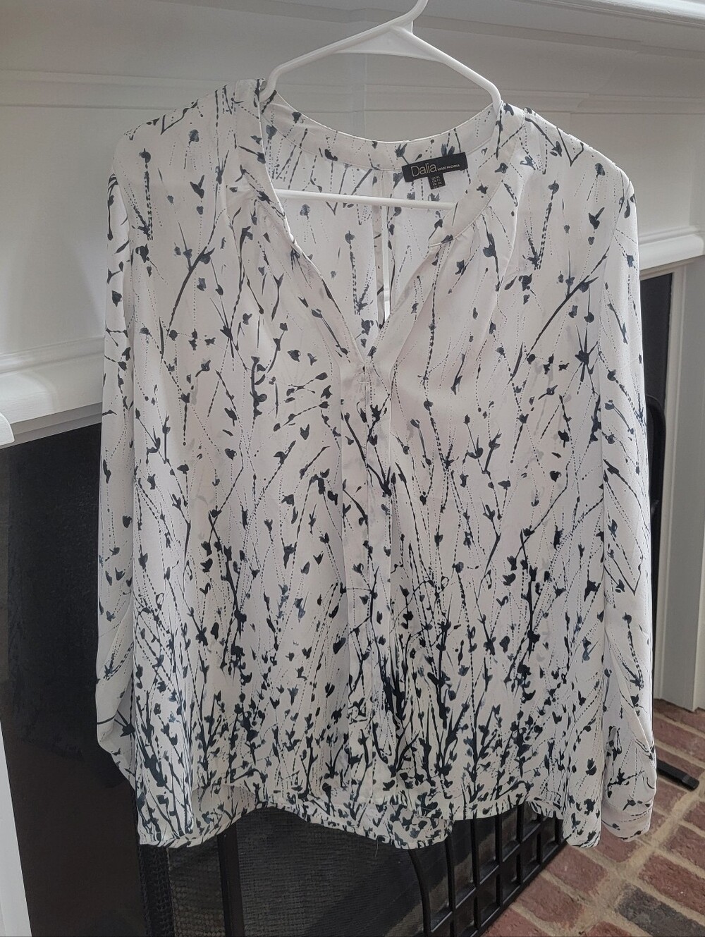Dalia Blue & White Botanical-Print Long Sleeve Blouse
